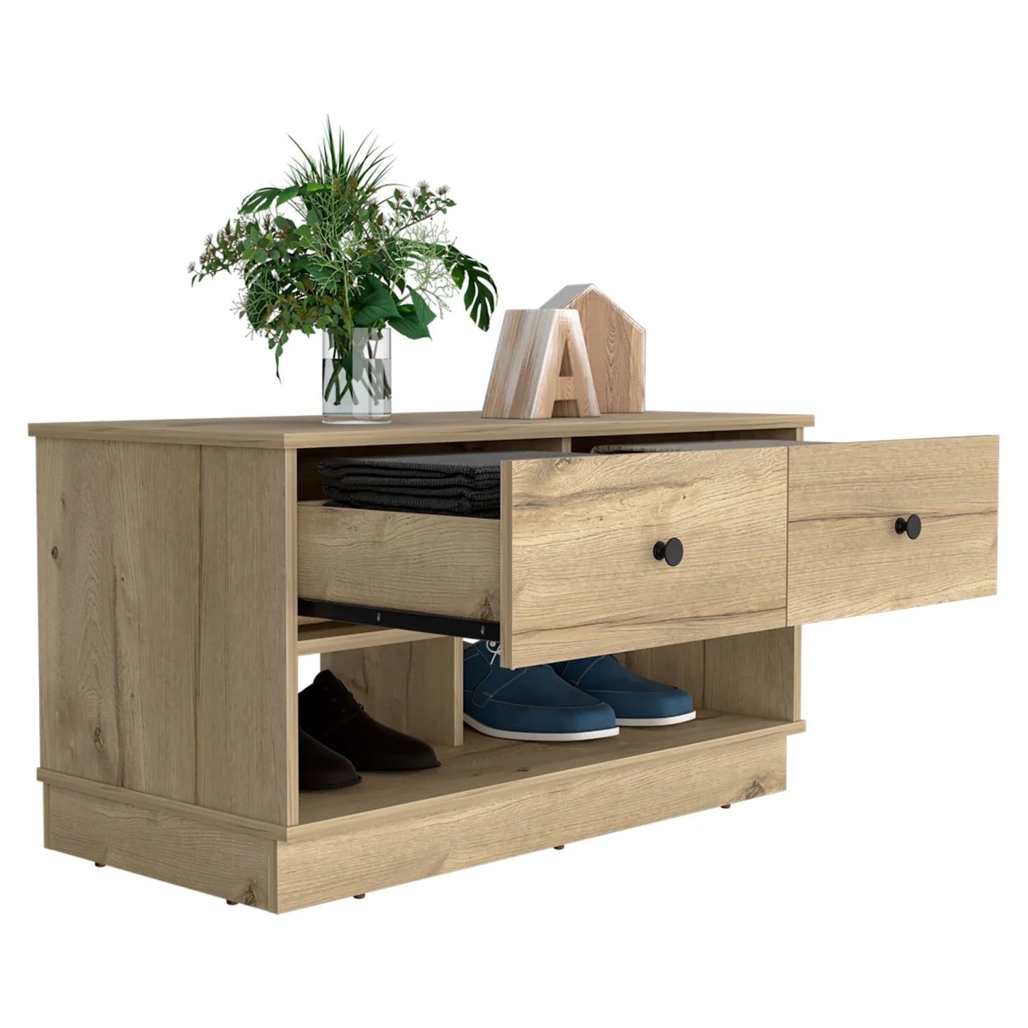 Light Oak Entry Storage Bench