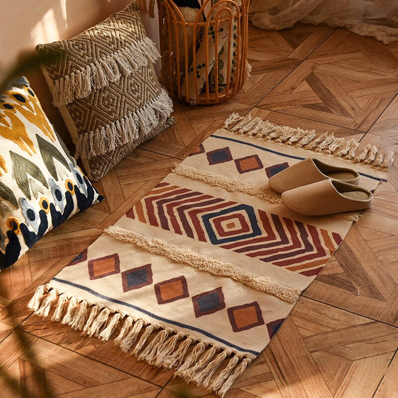 60X90 cm Retro Bohemian Hand Woven Tassel Carpet 