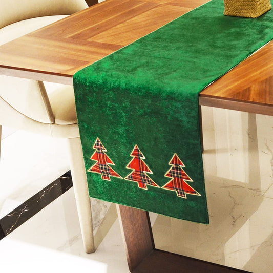 Christmas Table Runner with Embroidered Chrismas Tree 14 X 72 Inch（35X182Cm）Green