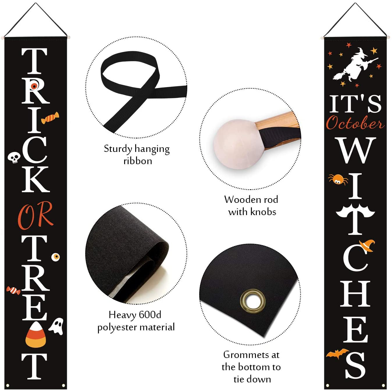 Trick or Treat & It's October Witches Front Porch Banners 