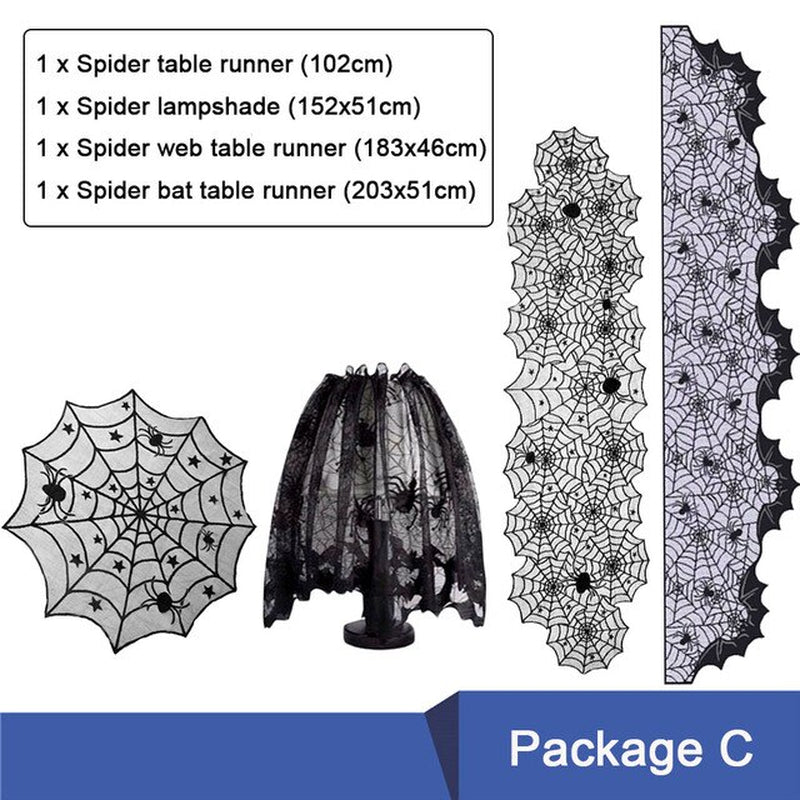 7 Piece Halloween Spider Fireplace Mantel Scarf Set