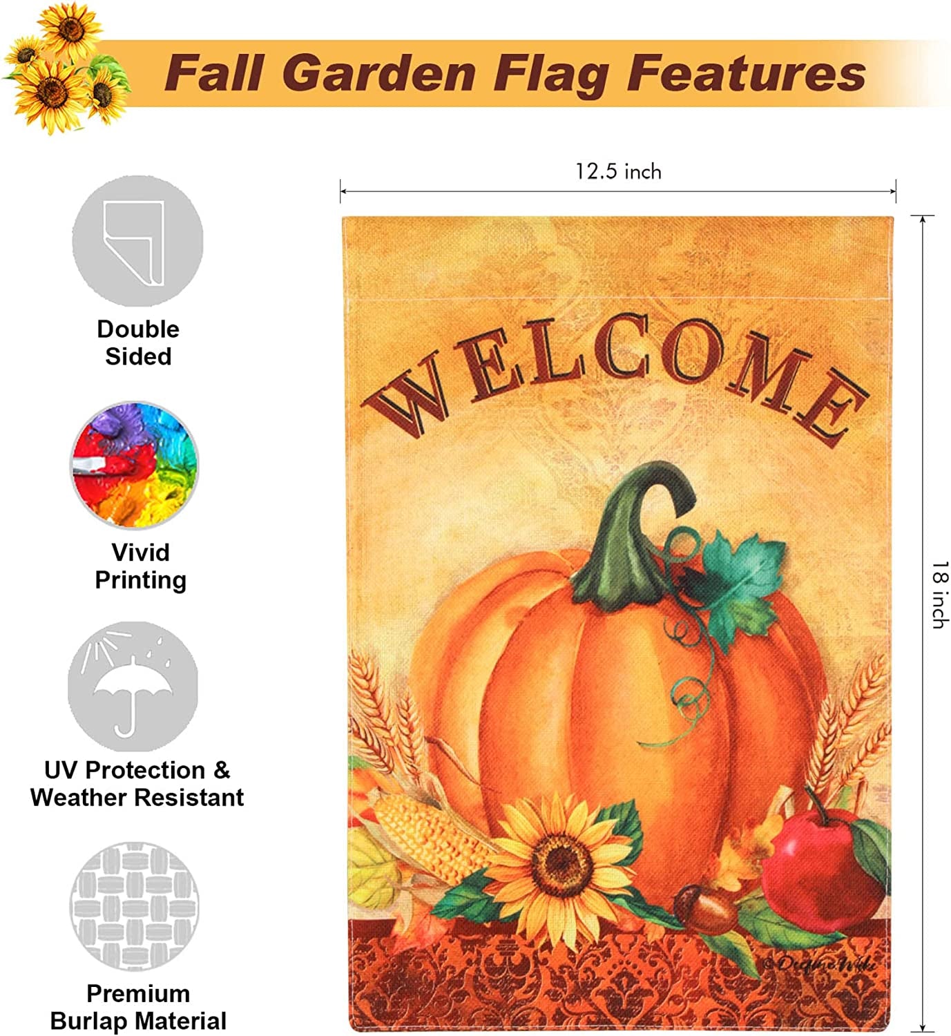 Fall Harvest Pumpkin Welcome Garden Flag