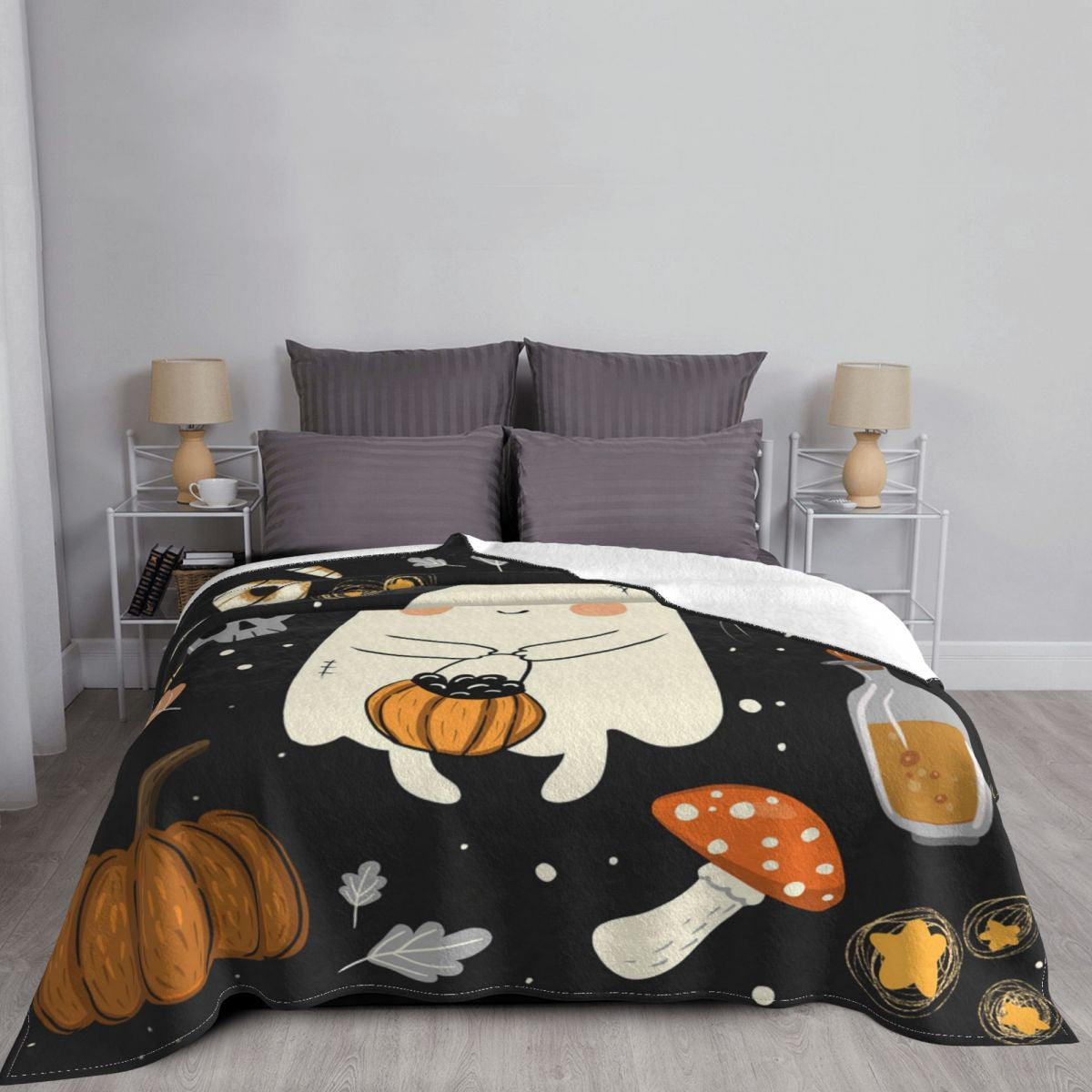 Pumpkin Ghost Flannel Blanket