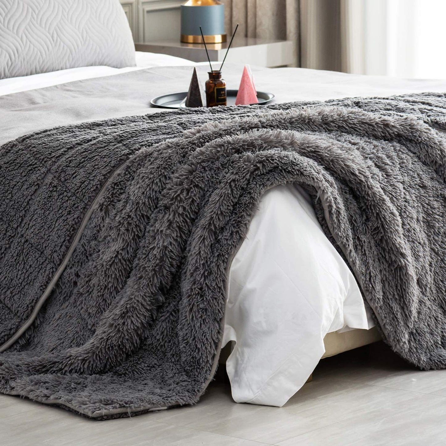  Fluffy Sherpa Faux Fur Weighted Blanket 15Lbs 60 X 80 Inches