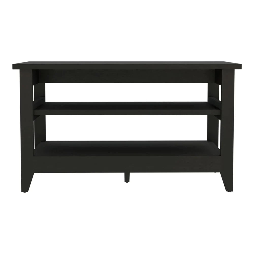 Black Modern Storage Bench with Upper and Lower Shelf