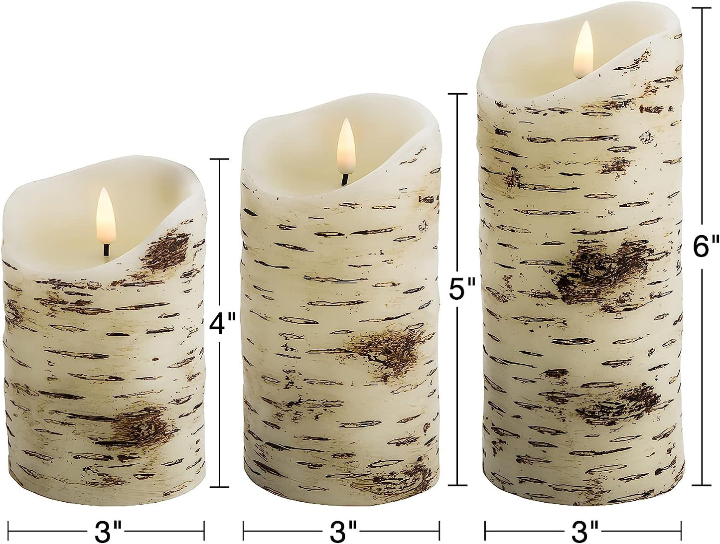 3 Piece Birch Bark Flameless Real Wax Candles with Remote 