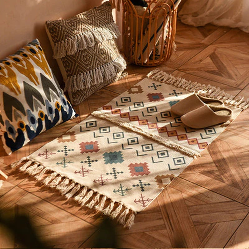 60X90 cm Retro Bohemian Hand Woven Tassel Carpet 