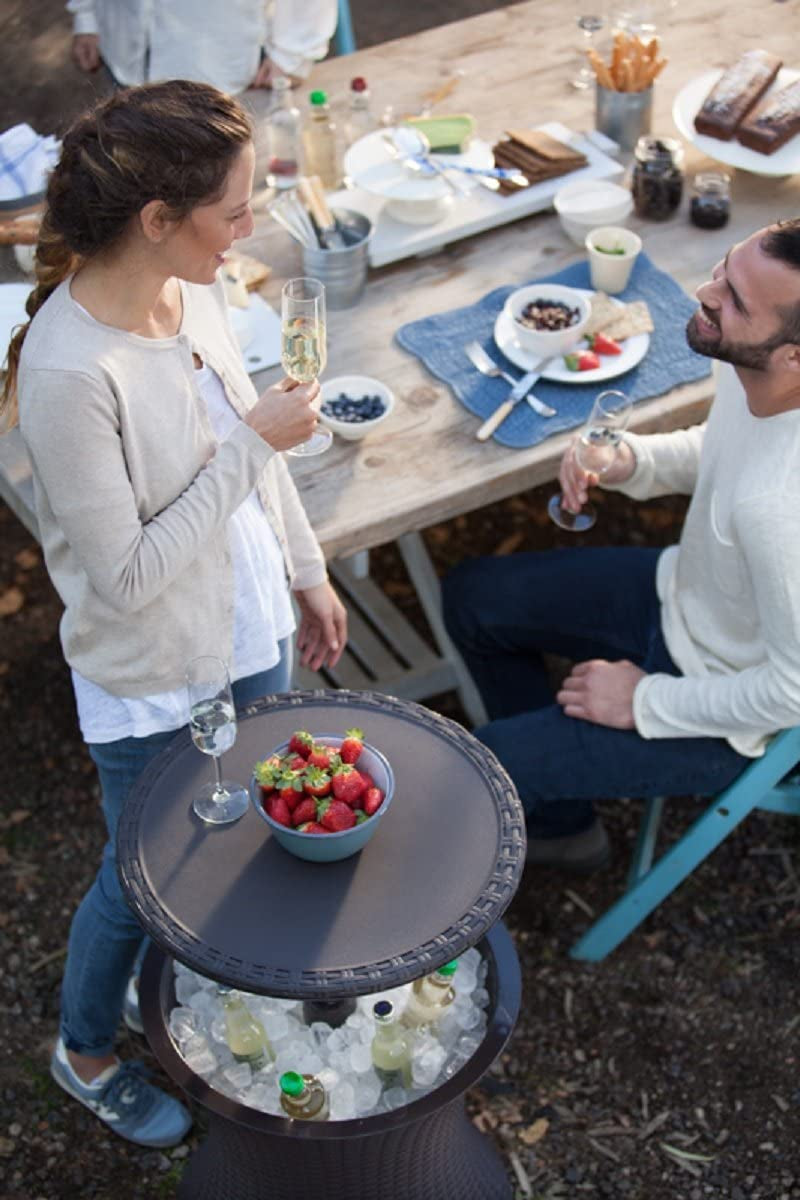 Outdoor Party Side Table with 7.5 Gallon Beer and Wine Cooler in Espresso