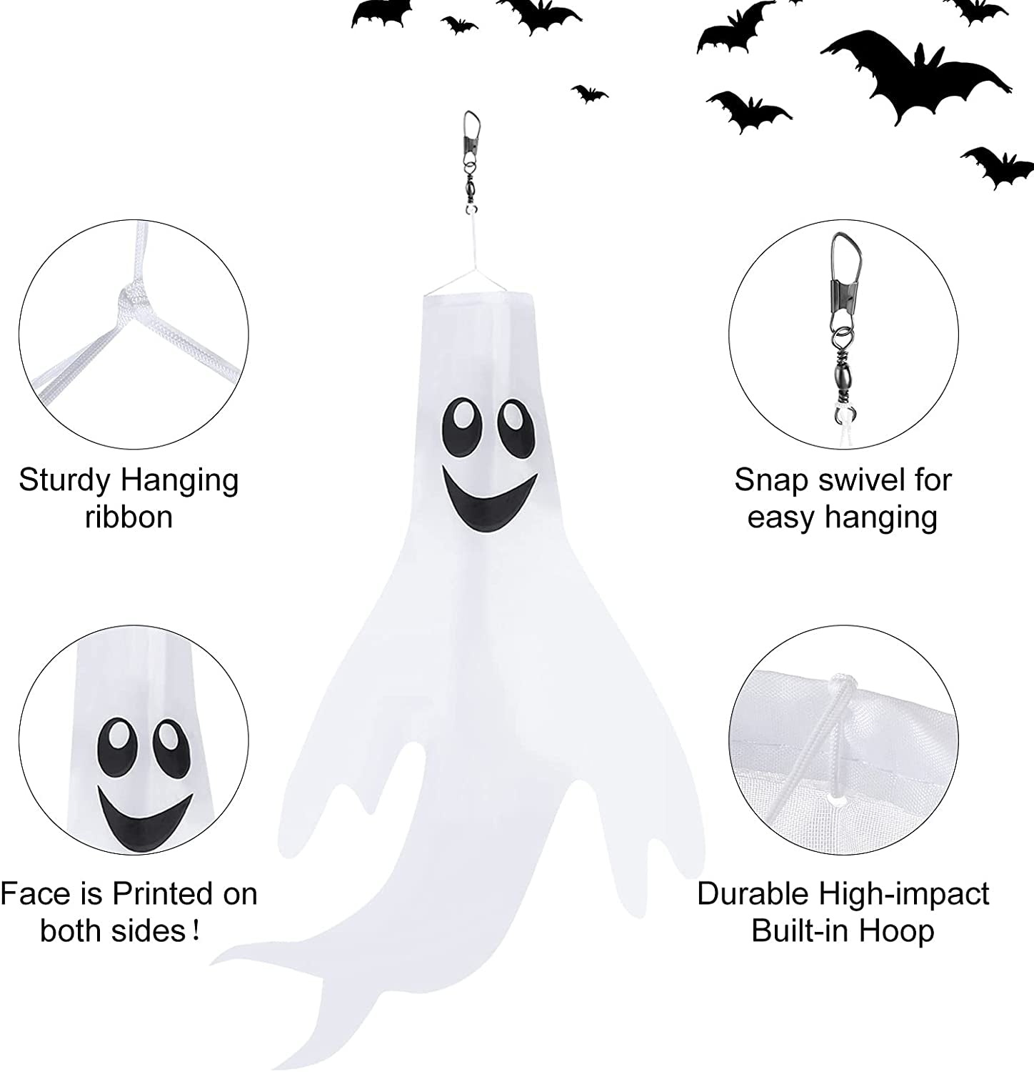 4 Piece Set Halloween Ghost Windsocks 