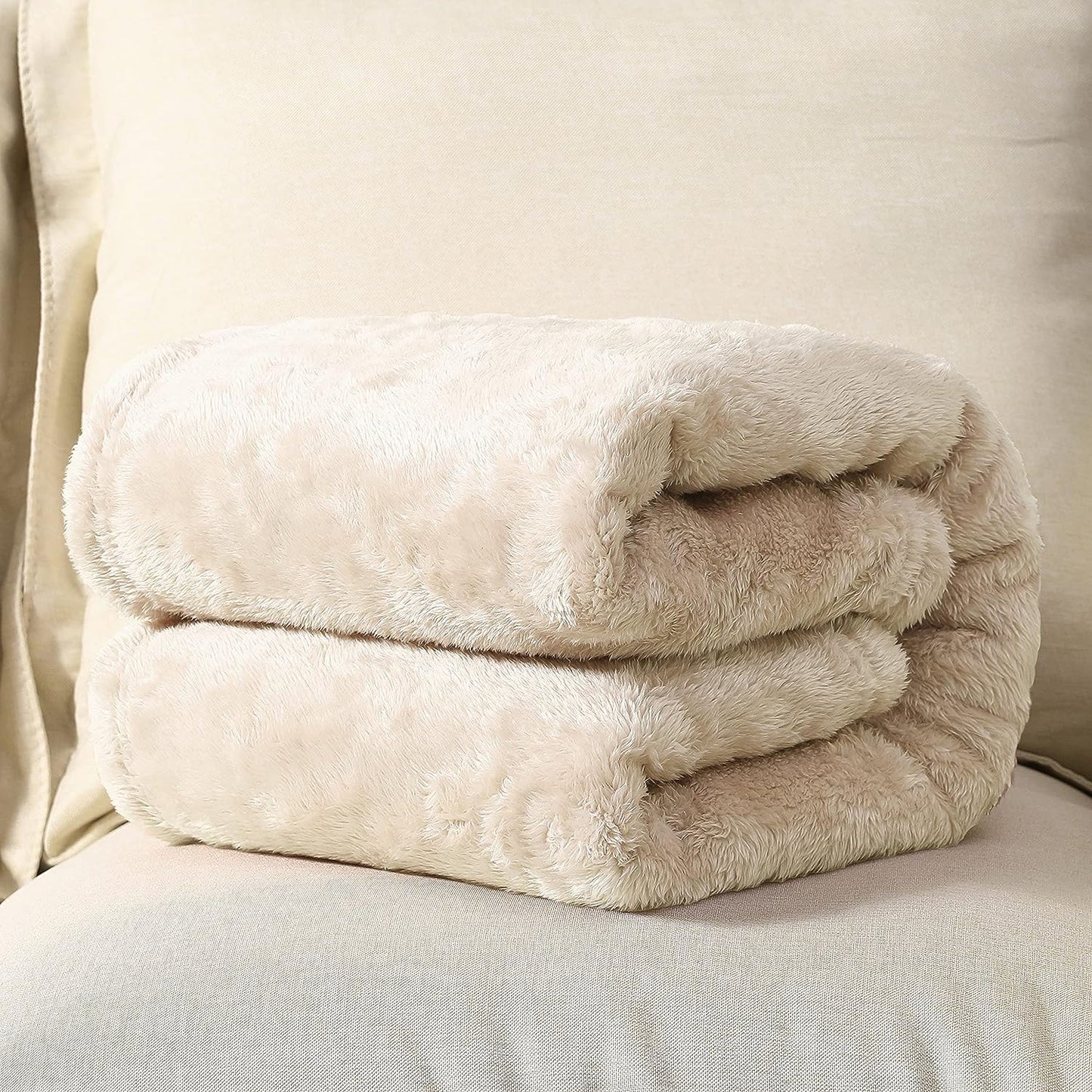 Soft Breathable Ivory Fluffy Fleece King Blanket 