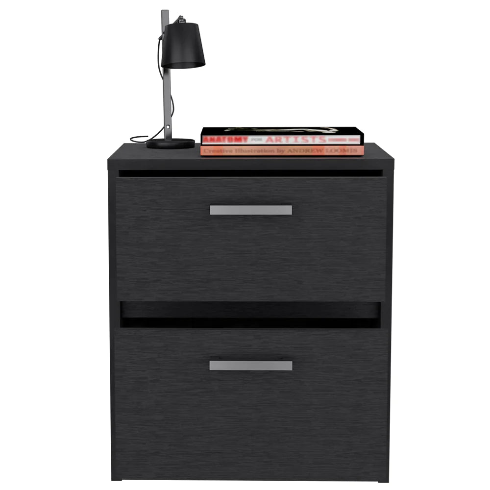 Black Two Drawer Nightstand