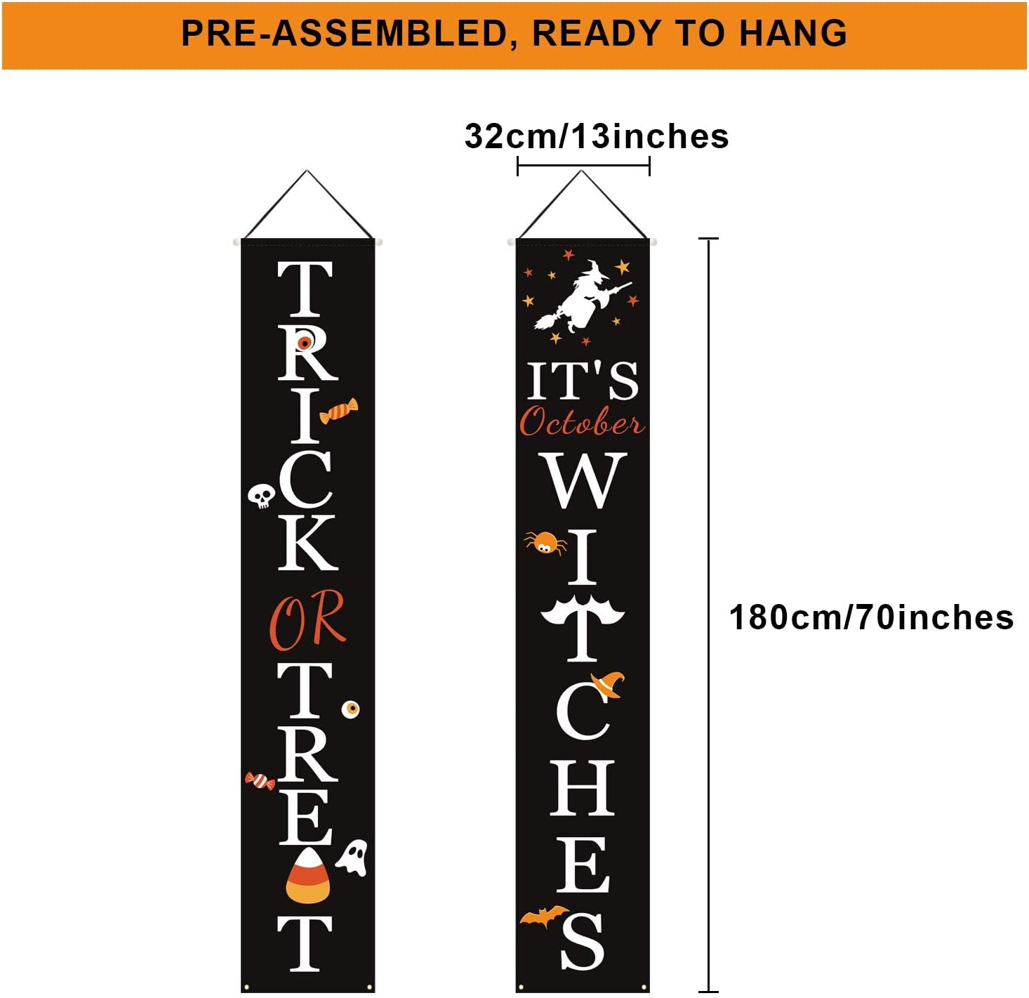 Trick or Treat & It's October Witches Front Porch Banners 